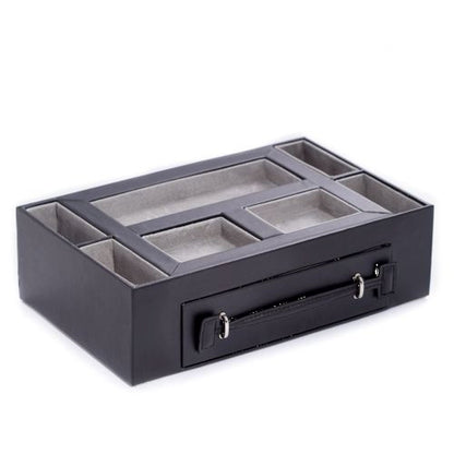 Bey Berk Black Leather Open Face Valet Box With Drawer