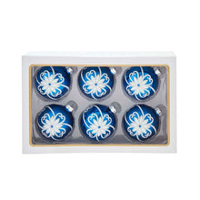 Load image into Gallery viewer, Kurt Adler 80MM White and Silver Flowers, Blue Glass Ball Ornaments, 6-Piece Set