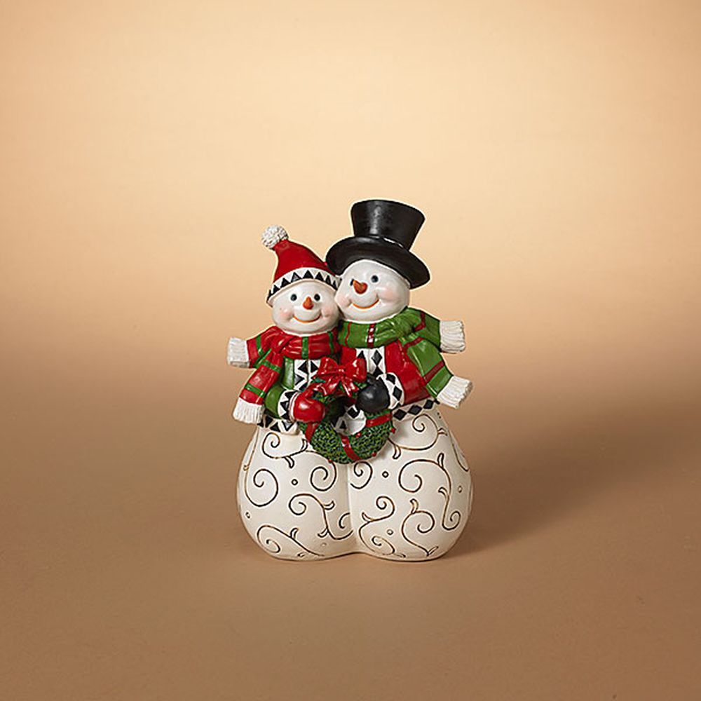 Gerson Company 9.4" Resin Snowman Couple Figurine with Wreath