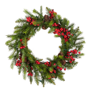 Goodwill Berry/Pine/Pinecone Wreath Red/Green 60Cm 80 Tips