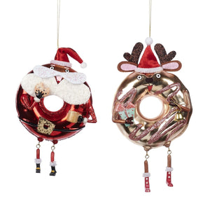Goodwill Glass Santa/Deer Donut Ornament Red/Brown 16.5Cm, Set Of 2, Assortment
