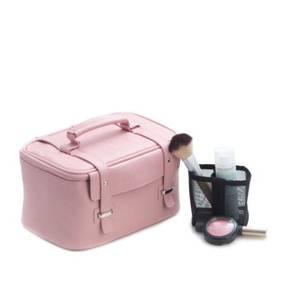 Pink Leatherette Travel Case With 3 Removable Compartment