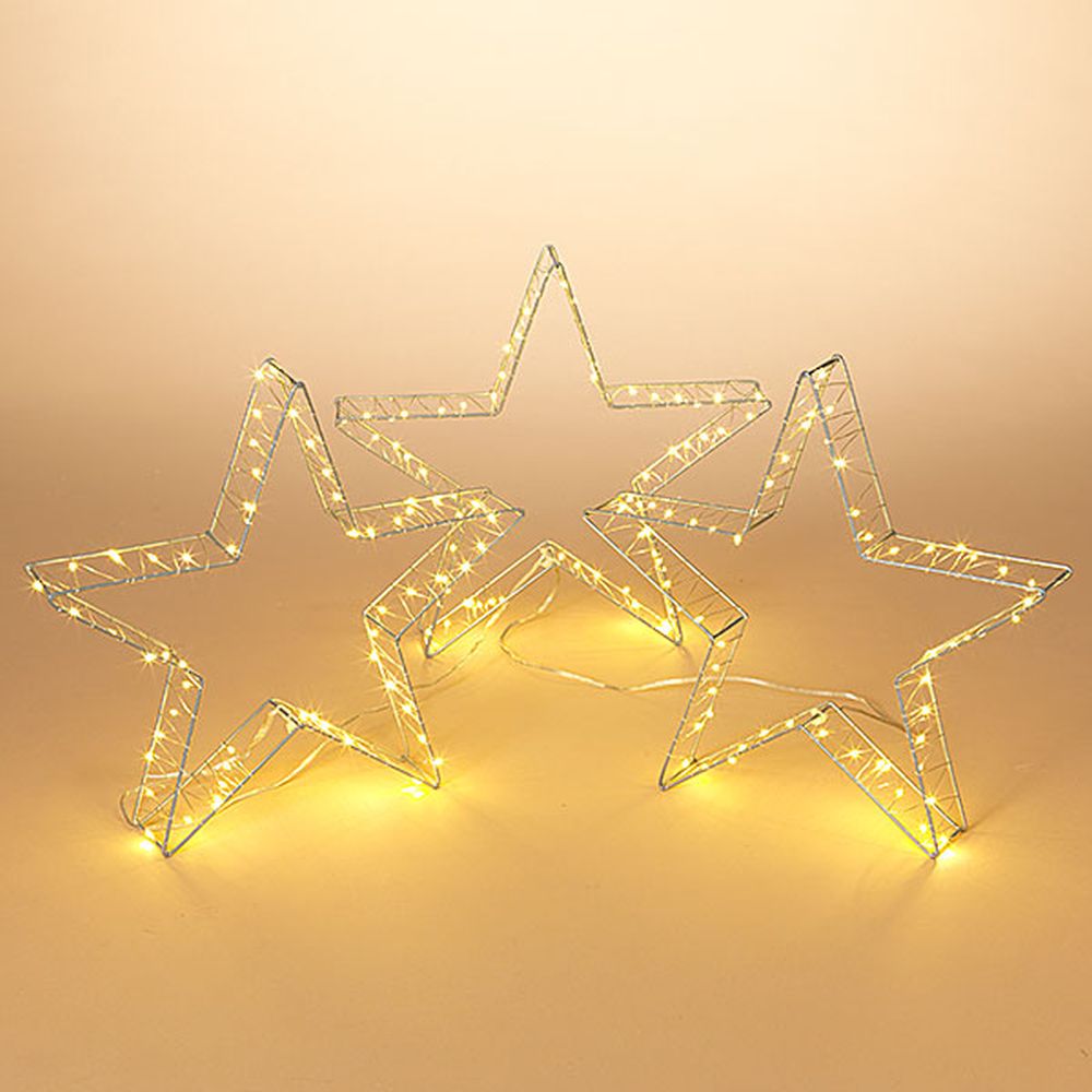 Gerson Company Set of 3 11.8" Stars Wrapped W/ 180 Total Warm White Led Lights