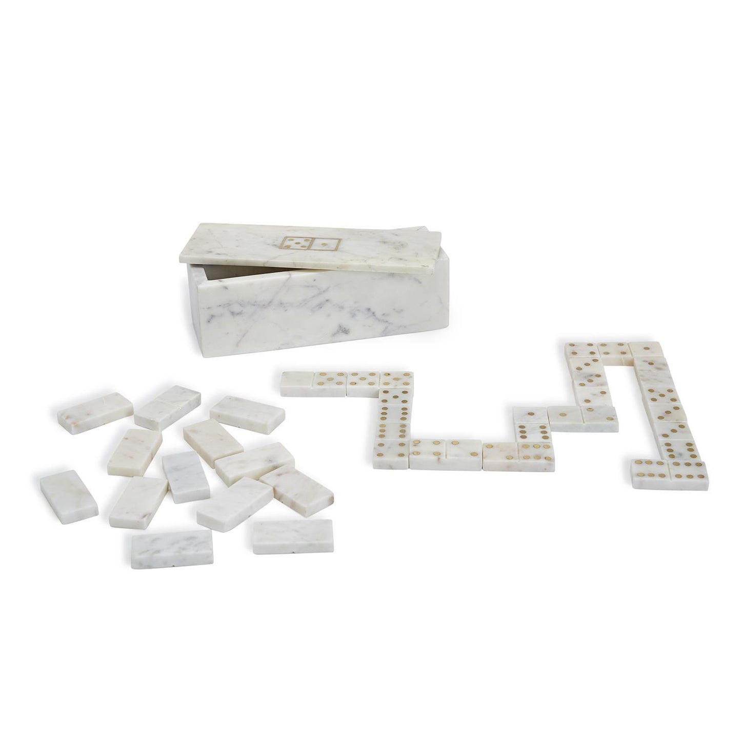 Two's Company Blanc De Blanc 28 Pc Gold Dot Domino Set In Covered Storage Box.