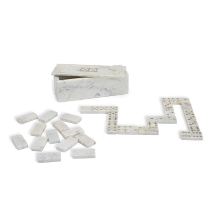 Two's Company Blanc De Blanc 28 Pc Gold Dot Domino Set In Covered Storage Box.