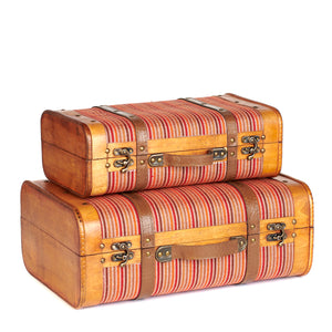Goodwill Wood/Fabric Striped Suitcase Box 45/38Cm, Set Of 2