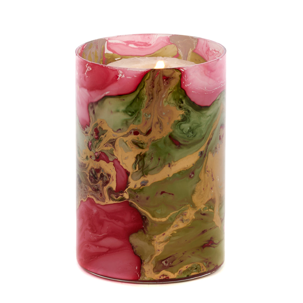 Goodwill Glass Marble Cylinder Votive Two-tone Pink/Green/Gold 15Cm