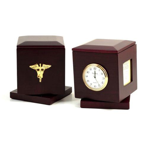 "Nursing", Rosewood Rotating Pen Box With Two 2"X2" Frames by Bey Berk