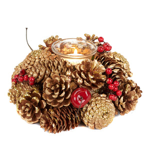 Goodwill Glass Cherry/Pinecone Votive Holder Gold/Red 19Cm