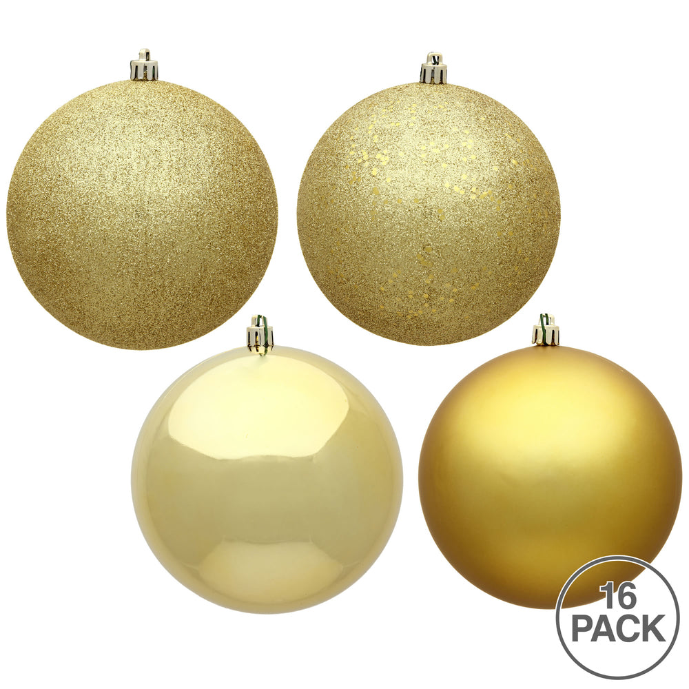 Vickerman 3" Gold 4-Finish Ball Ornament Assortment, 16 Per Box