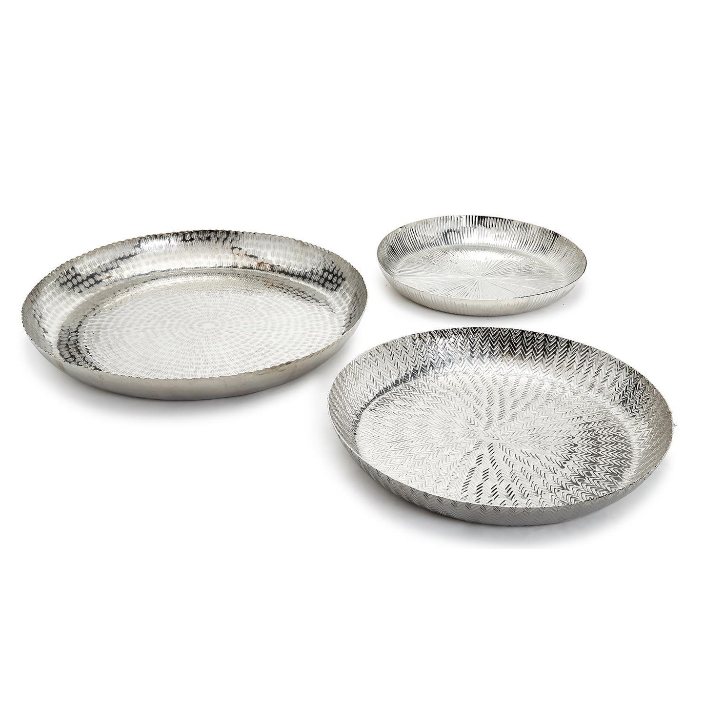 Two's Company Medina Set Of 3 Hand Hammered Tray In 3 Designs-Aluminum