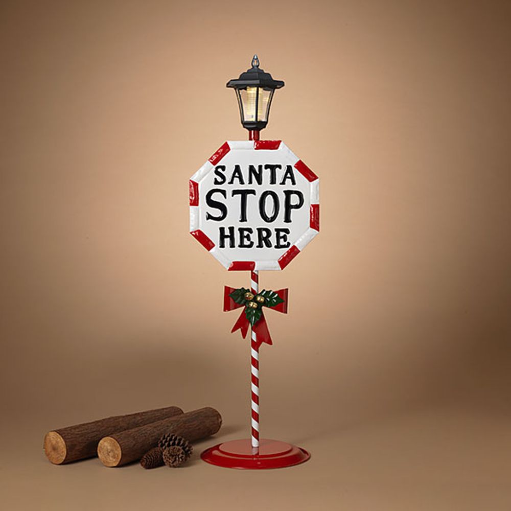 Gerson Company 42.3" Solar Lighted Metal "Santa Stop Here" Sign