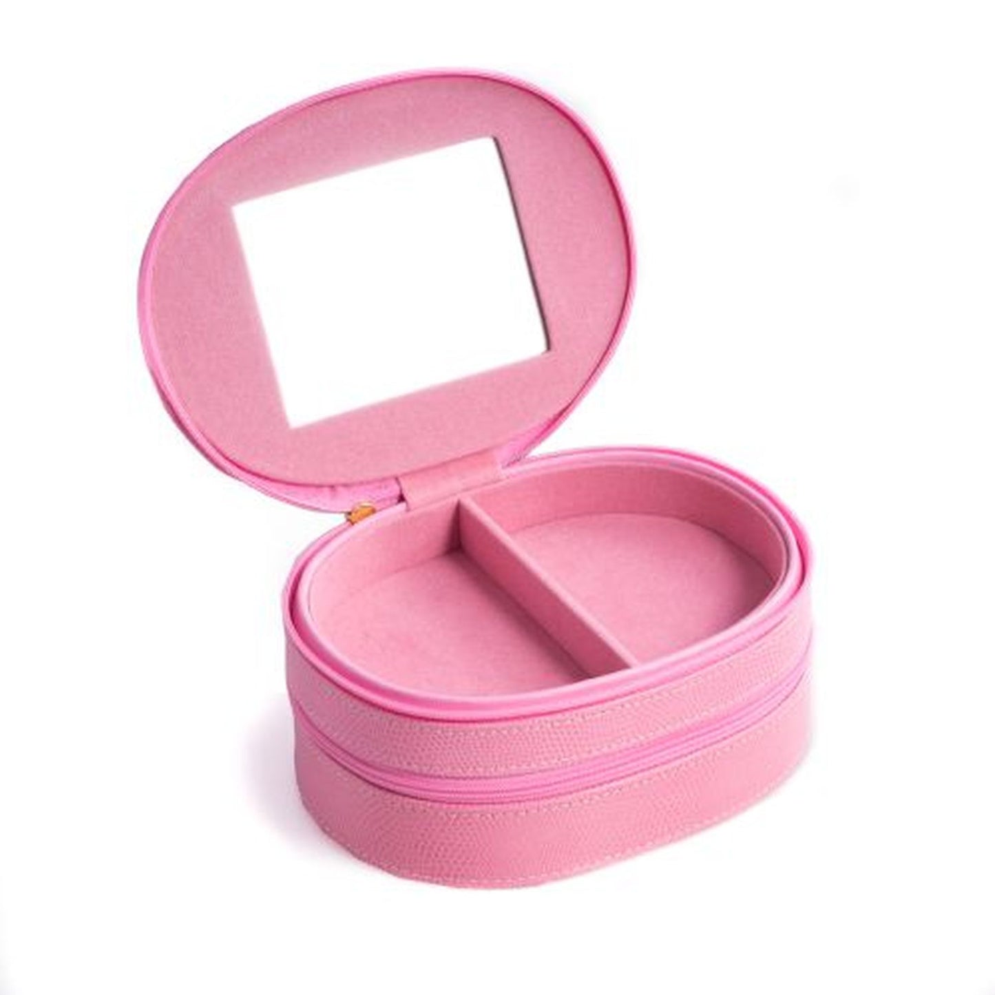 Pink "Lizard" Leather Two Level Jewelry Case With Mirror