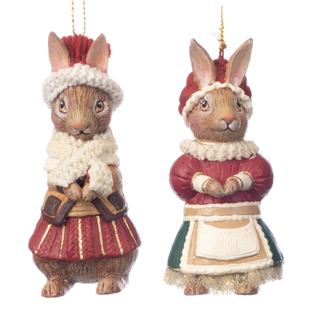 Goodwill Woodland Christmas Rabbit Ornament Red/Cream 11Cm, Set Of 2, Assortment