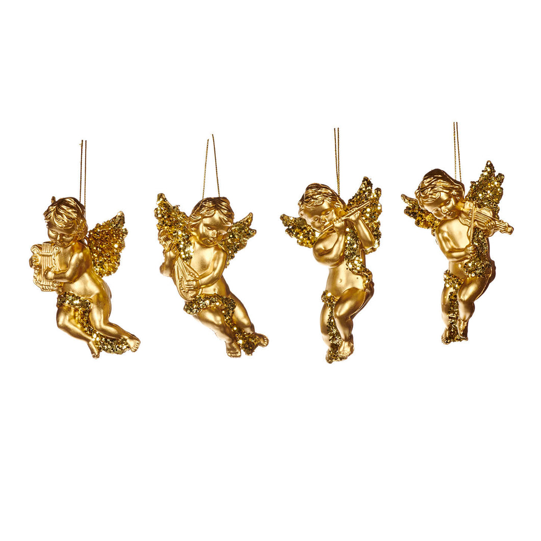 Goodwill Glittered Music Cherub Ornament Gold 10Cm, Set Of 4, Assortment