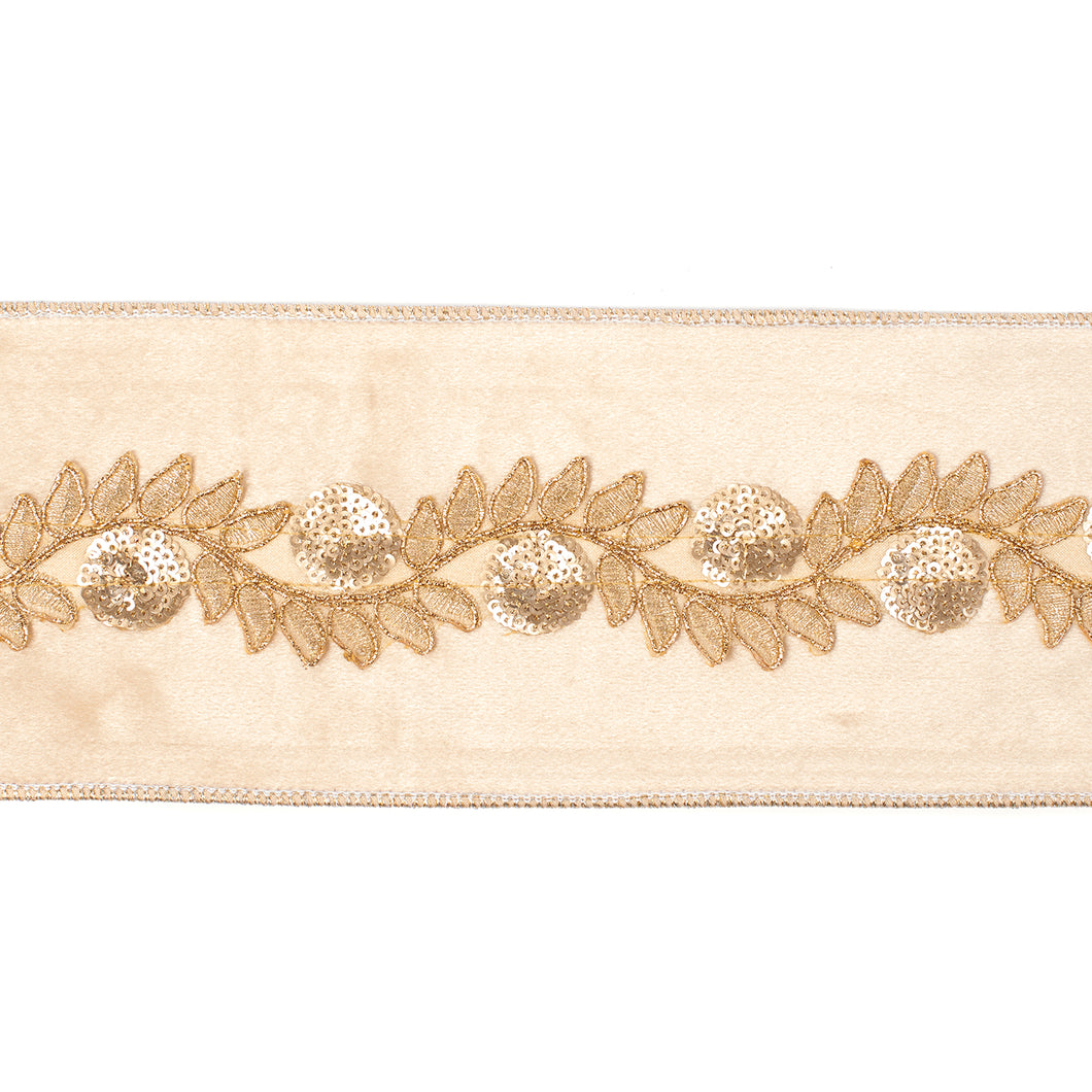 Goodwill Velvet Sequin Embroidered Vine Ribbon Cream/Gold 10Cm/5 Yards
