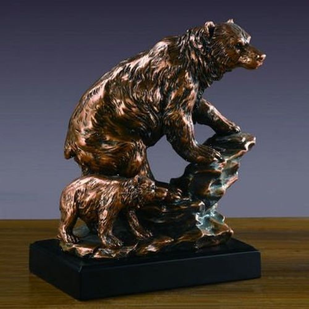 Treasure of Nature Standing Bear with Cub Figurine, Bronze Finish w/ Base, 9.5"
