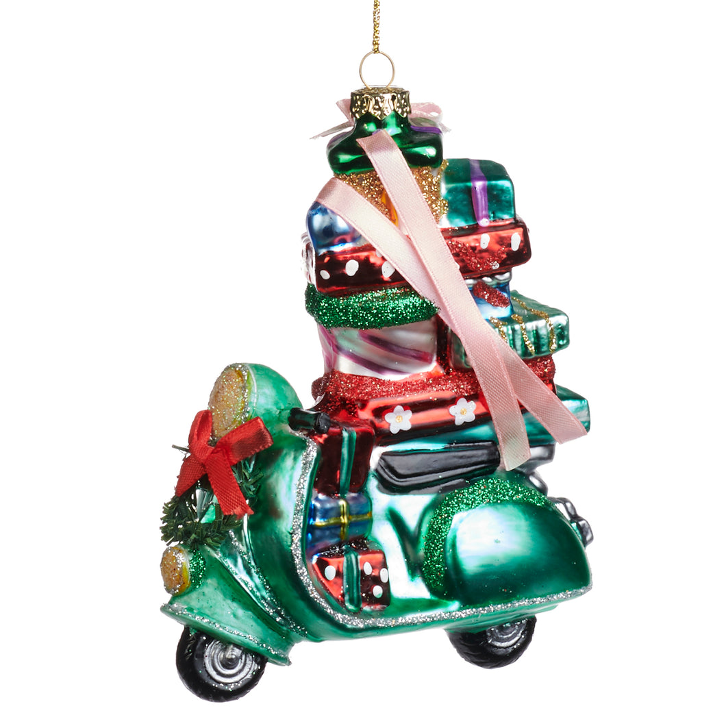Goodwill Glass Christmas Scooter With Gifts Ornament Multi 14.5Cm