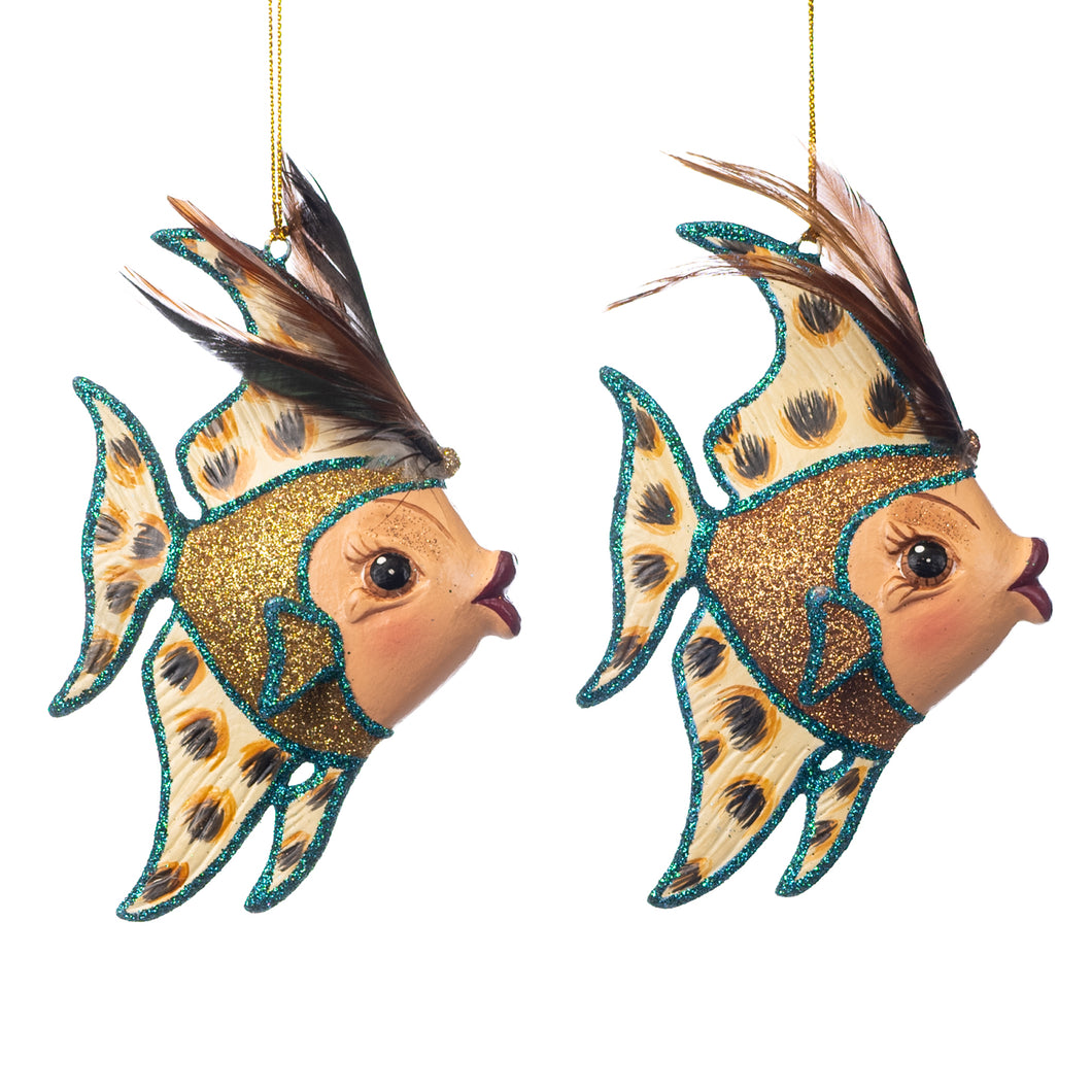 Jungle Leopard Angel Fish Ornament Gold/Copper 13.5Cm, Set Of 2, Assortment