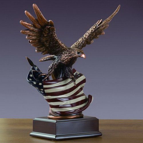 Treasure of Nature 8"x10" Eagle With American Flag Small Figurine, Resin