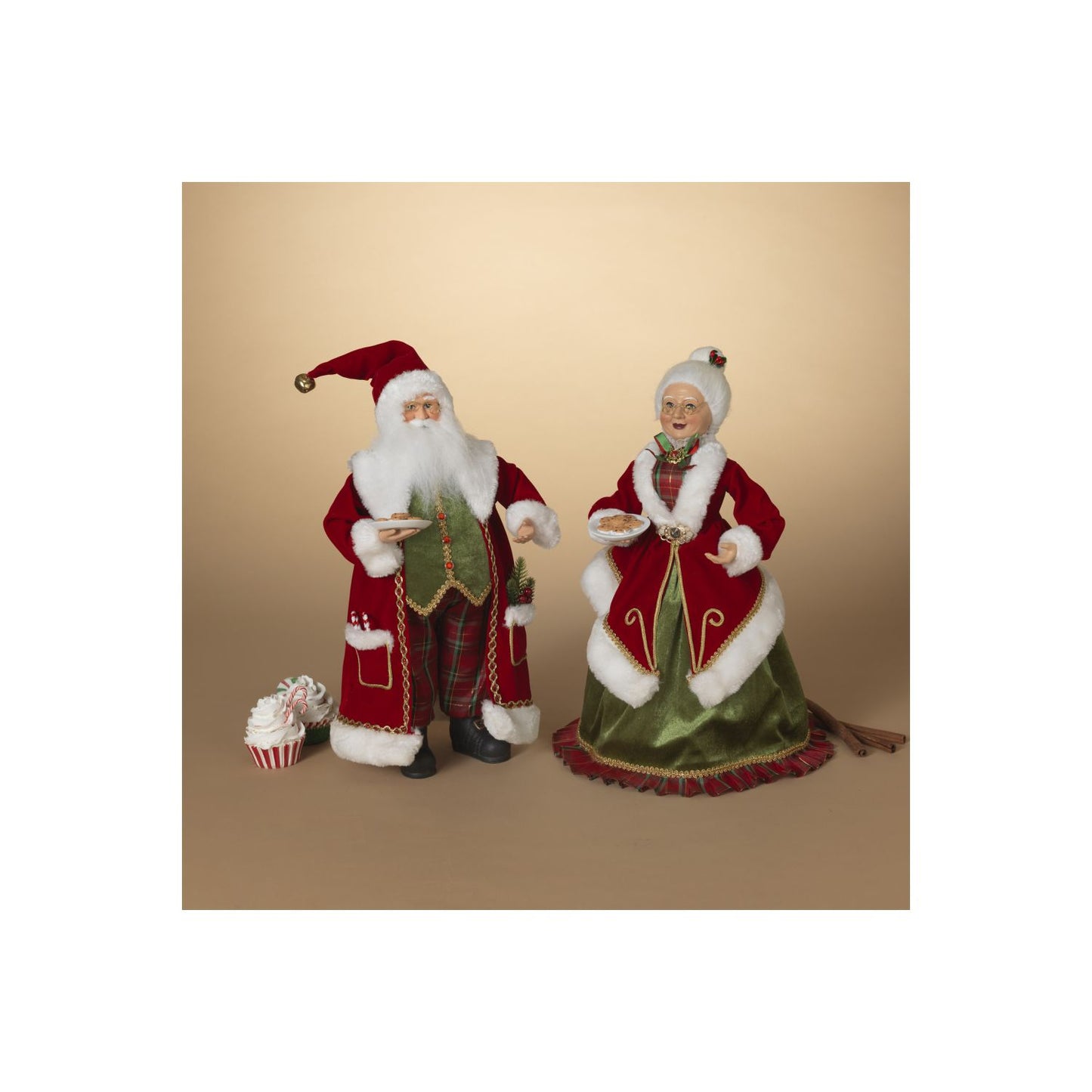 Gerson Company 18"H Polyester Mr. & Mrs. Claus Figurine, 2 Assorted
