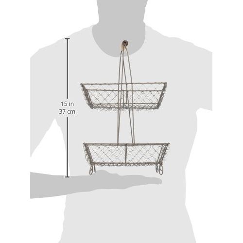 Your Heart's Delight Wire Basket - Two Tiered, Wooden Handle, Wood