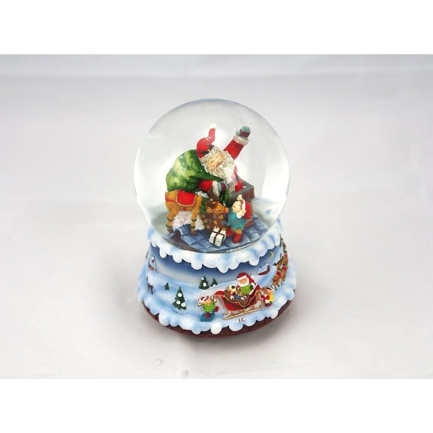 Blue Snow Globe Santa In The Chimney Melody "We Wish You A Merry Christmas”