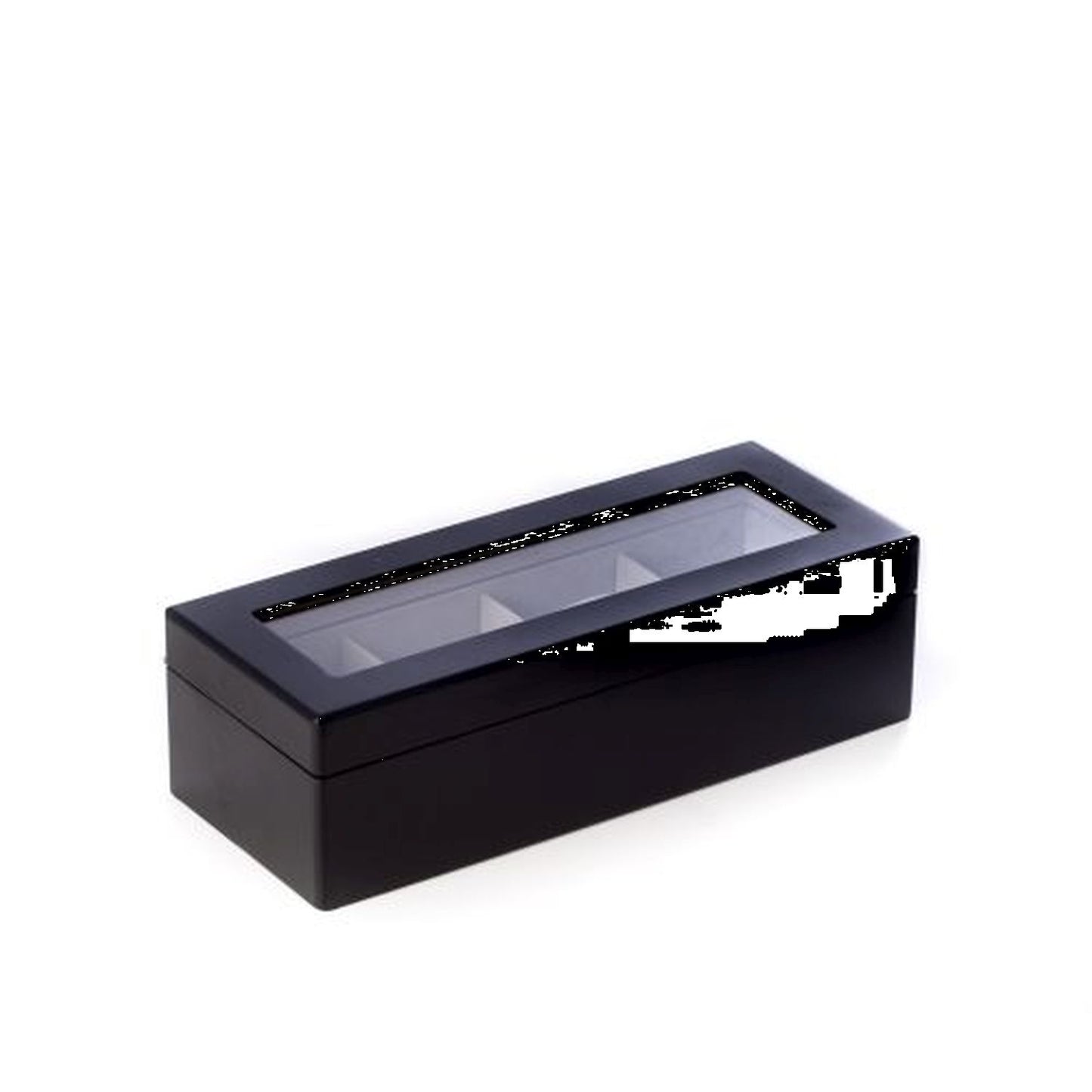 Matte Black Wood 4 Watch Box With Glass Top & Velour Lining