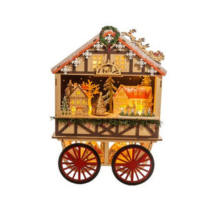 Kurt Adler 18.9" B/O Light-Up LED Musical Wooden Wagon Christmas Village Scene