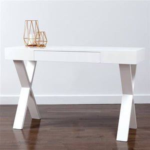 Torre & Tagus Hudson Cross Console Desk Table, White, Wood, 29.5" x 16" x 47"