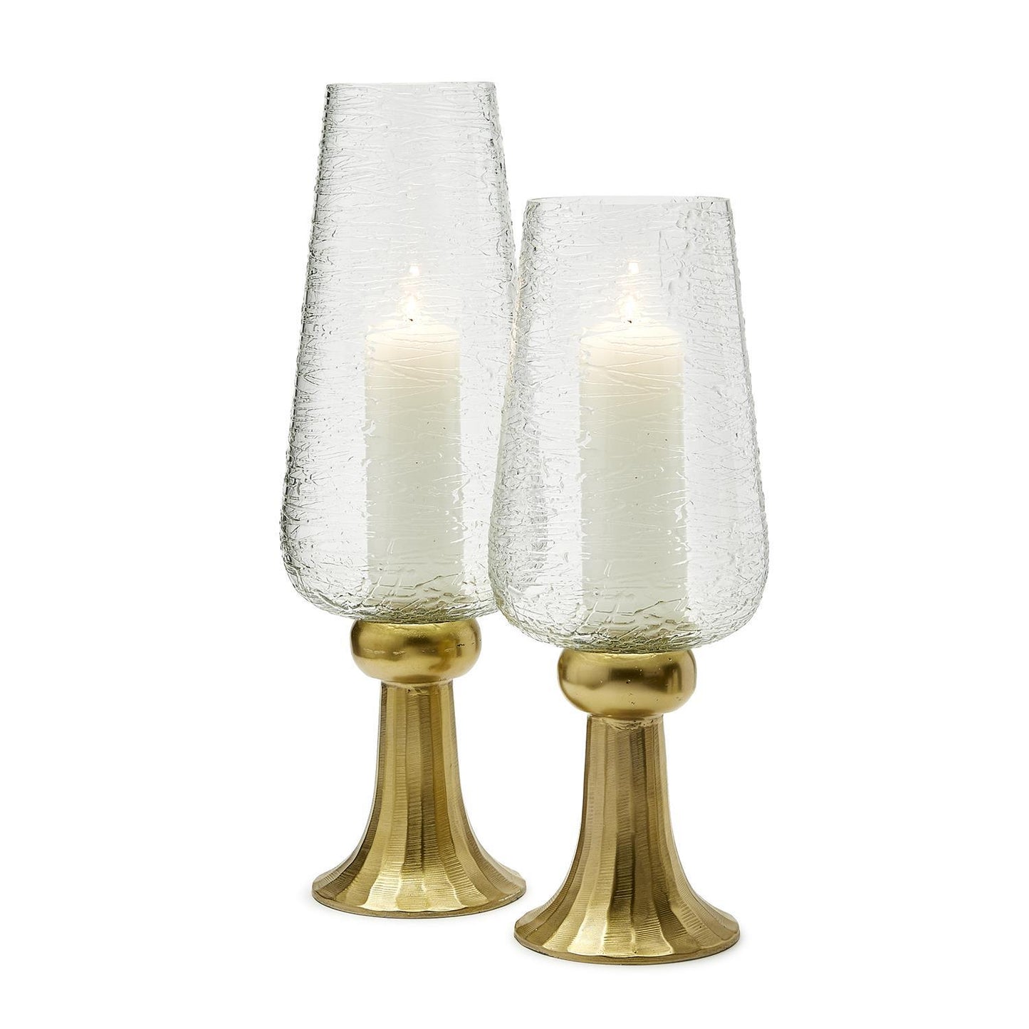 Highlights Set of 2 Glass Candle Holder with Icicle Effect on Golden Etched Base