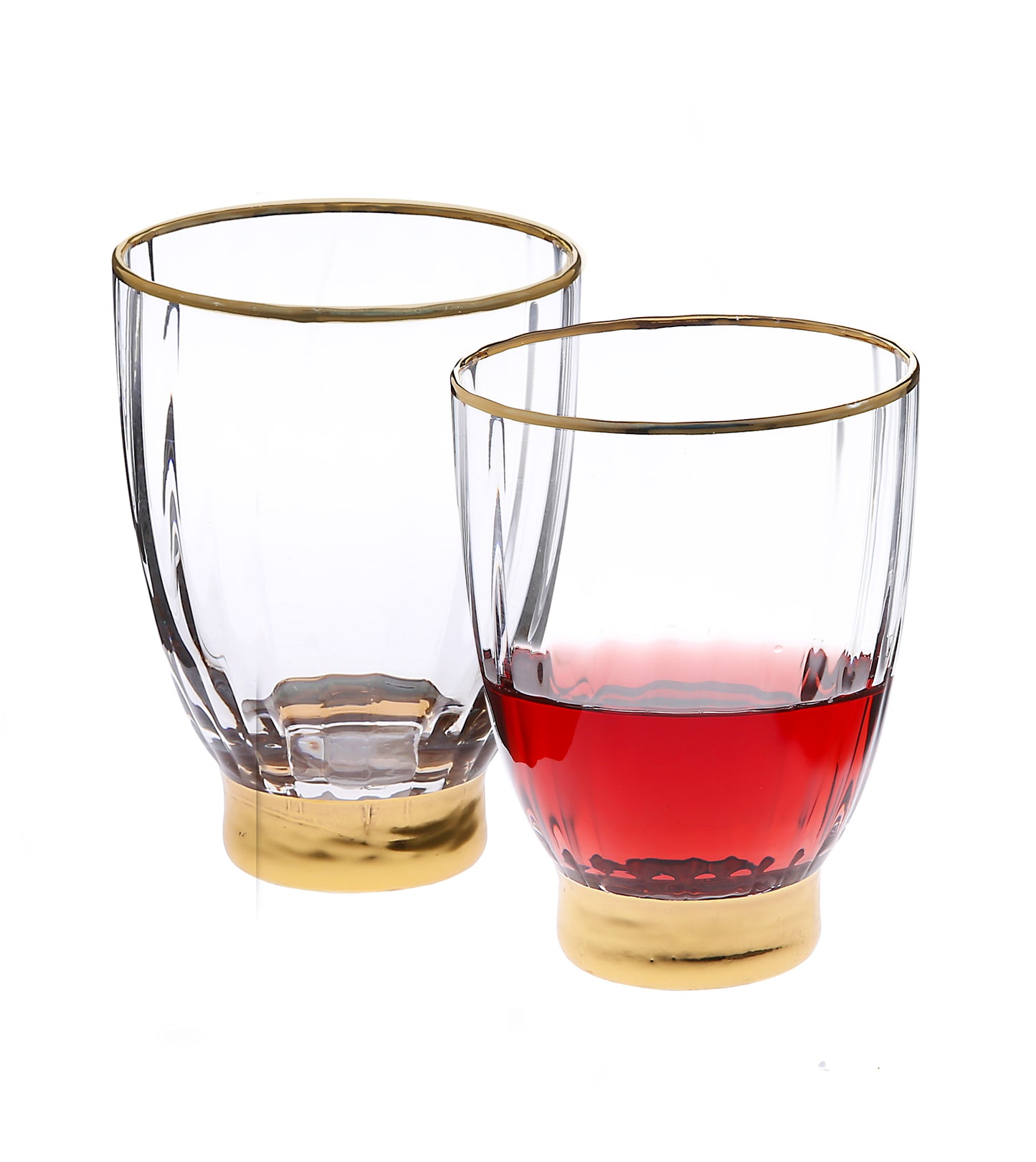 Classic Touch S/6 Straight Line Stemless Wine Glasses W/ Gold Base And Rim