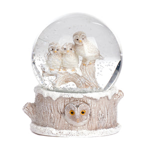 Goodwill Glass Owls On Trunk Snow Globe Two-tone White/Cream 8.5Cm