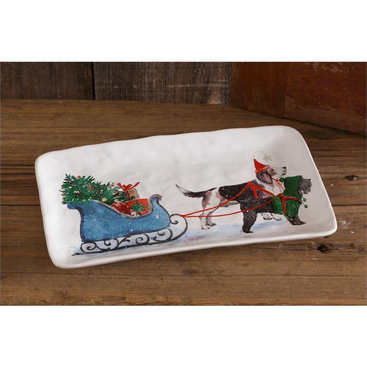 Audrey's Set of 2 Winter Farmhouse - Plate, Dogs Pulling Sleigh, Dolomite by Audrey