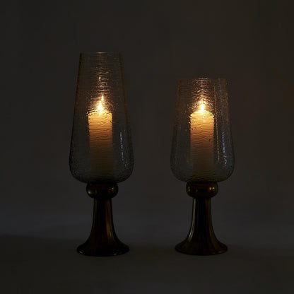 Highlights Set of 2 Glass Candle Holder with Icicle Effect on Golden Etched Base