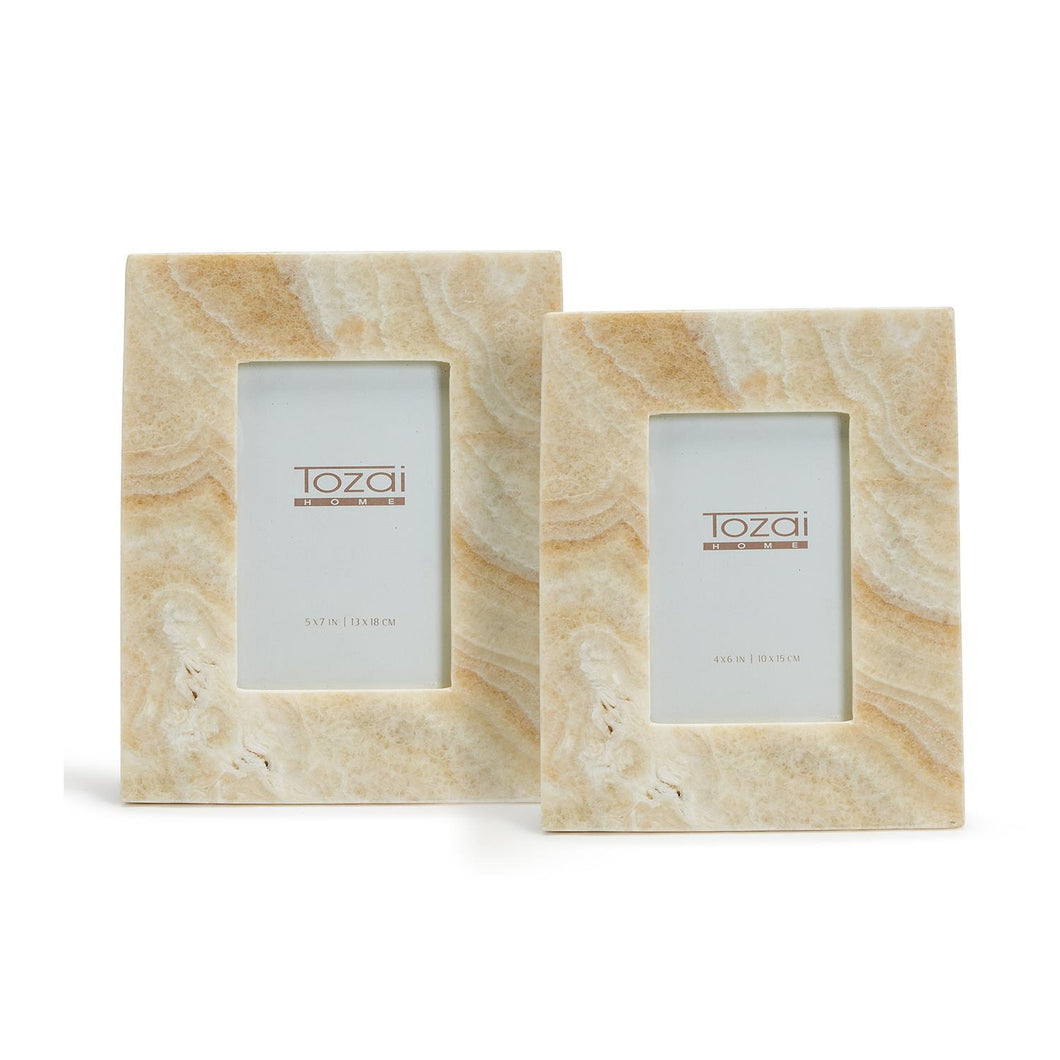 Two's White Onyx Set Of 2 Photo Frame In Gift Box in 2 Sizes: 4
