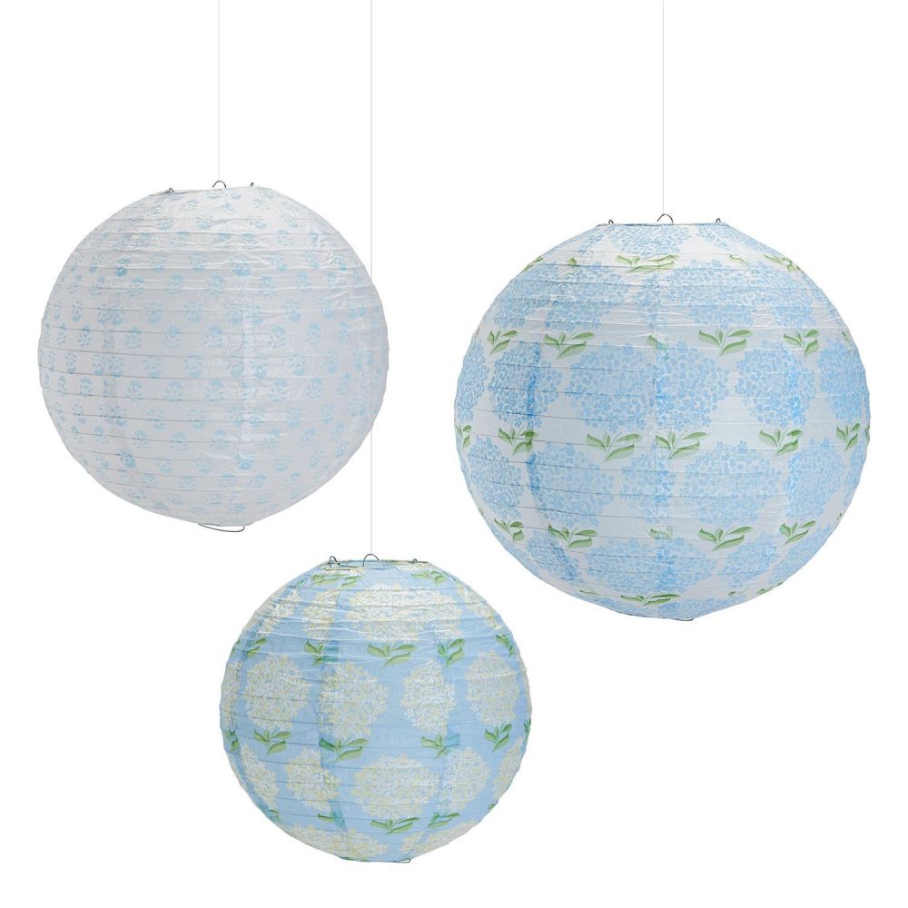 Hydrangea Set Of 3 Paper Lanterns In Gift Pack Includes 3 Sizes/Patterns.