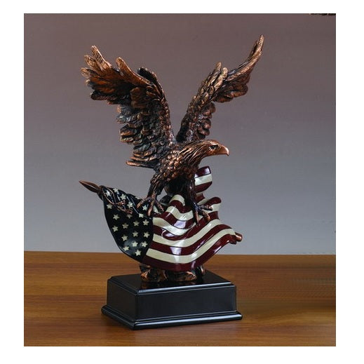 Treasure Of Nature 12"x14.5" Eagle w/American Flag Figurine (L), Bronze, Resin