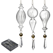 Load image into Gallery viewer, Goodwill Glass Dangle Crystal Finial Ornament Box Of 3 22Cm