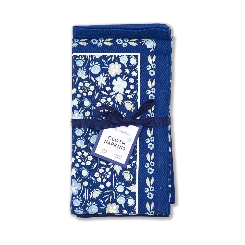 Two's Company Blue Floral Set of 4 Napkins - Cotton