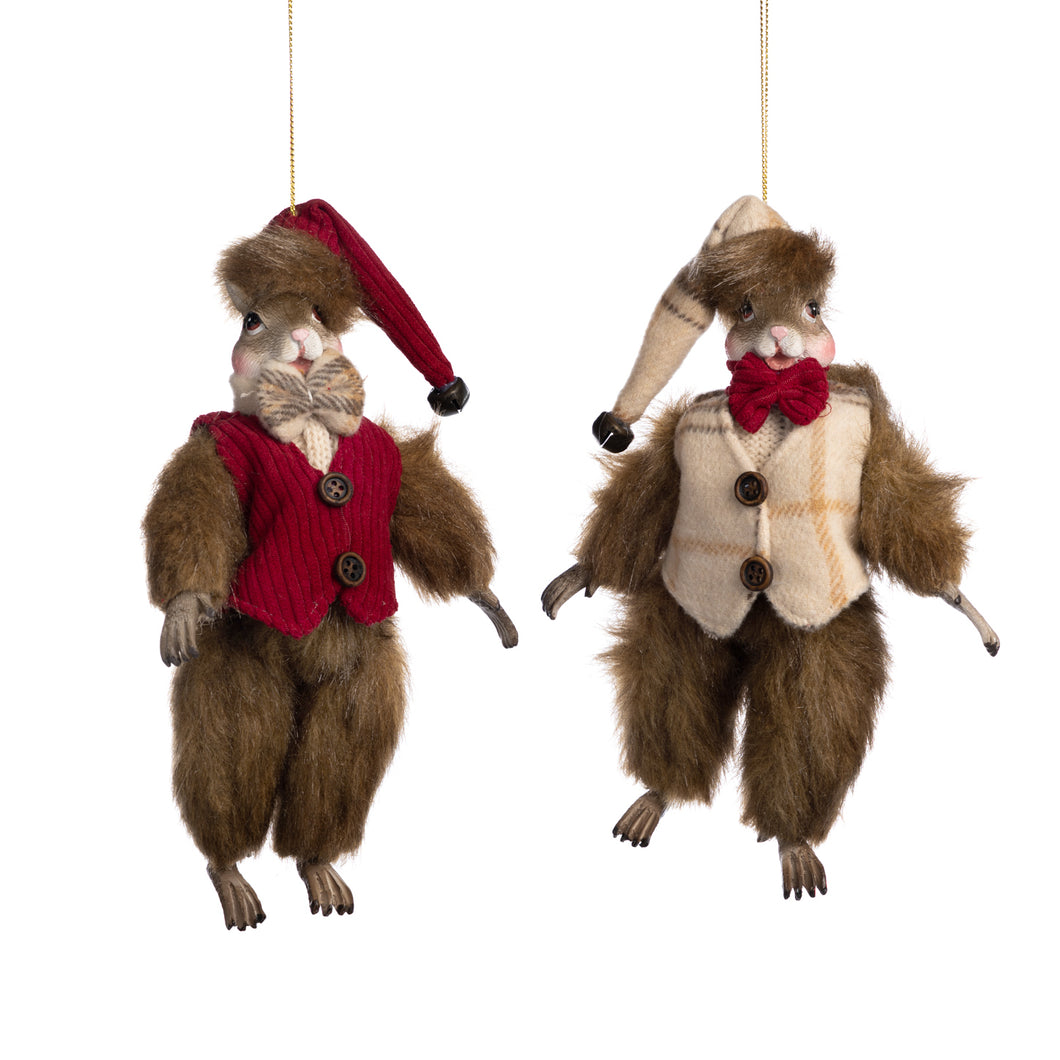Goodwill Fabric Tartan Squirrel Ornament Brown/Red 20Cm, Set Of 2, Assortment