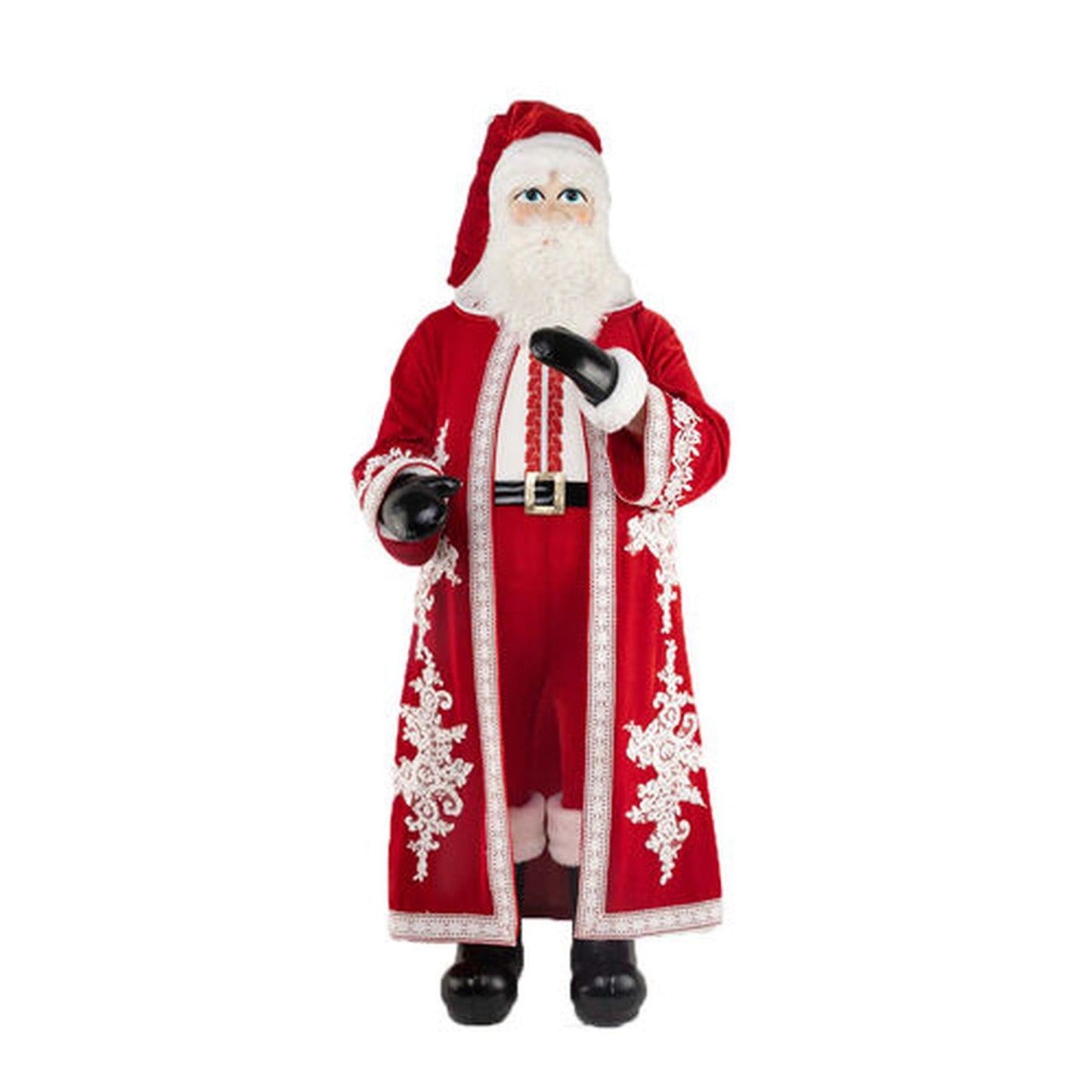 December Diamonds Candy Cane Lace 48" Red/Lace Santa With Long Coat Figurine