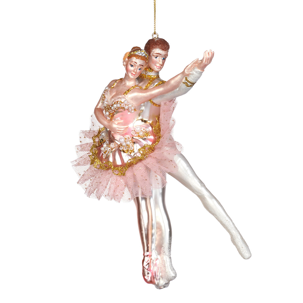 Goodwill Glass/Tulle Ballerina Couple Ornament Pink/White 20Cm
