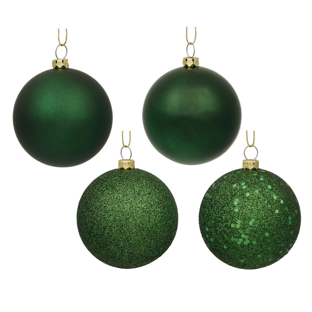 Vickerman 2.4" Emerald 4-Finish Ball Ornament Assortment, 24 per Box, Plastic