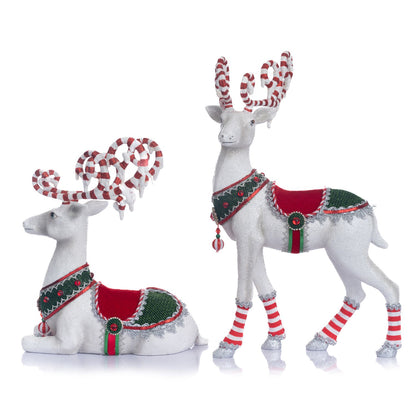 Katherine's Collection 2023 Peppermint Palace Deer Figurine Set of 2, White Resin