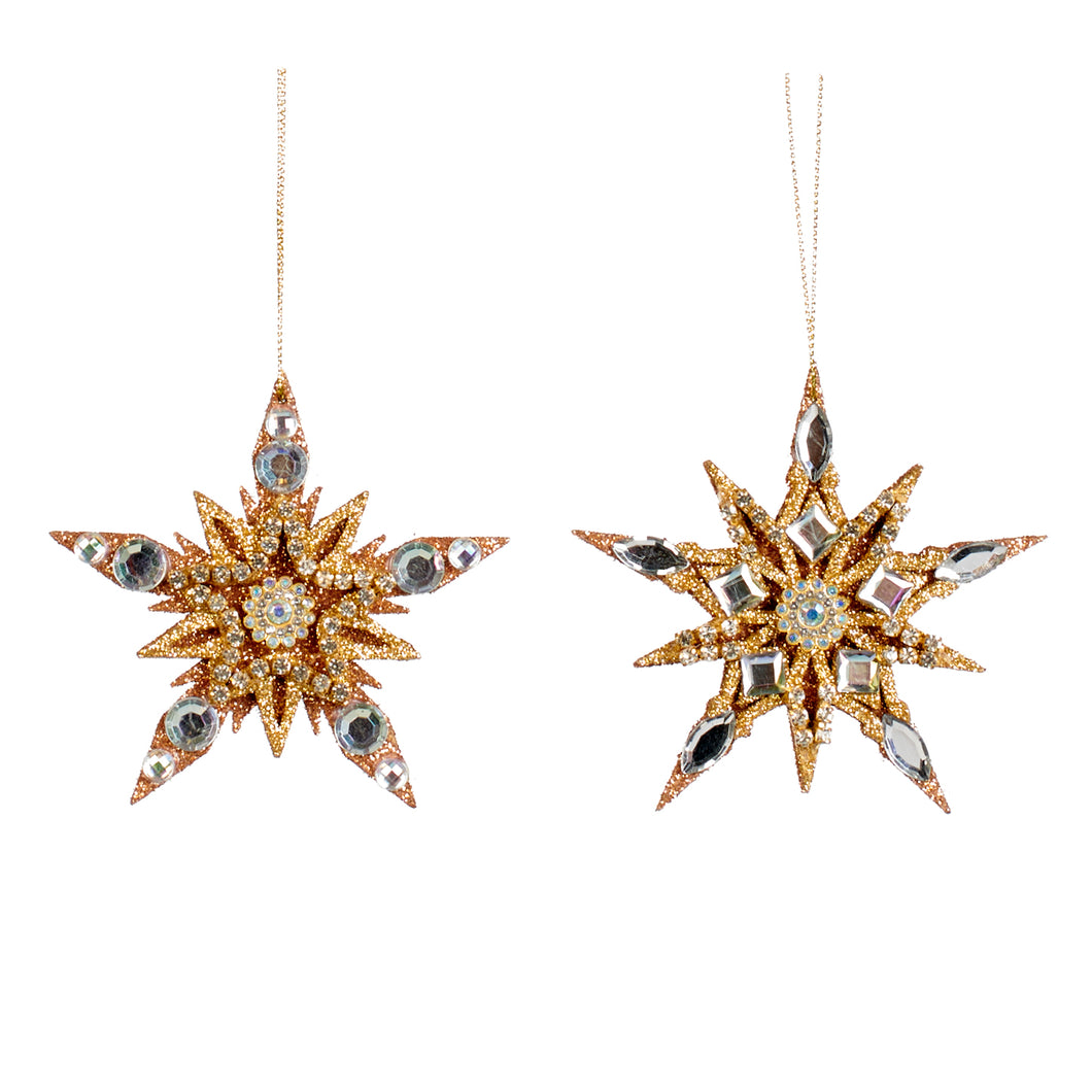 Goodwill Jewel Glittered Star Ornament Gold/Pink 9Cm, Set Of 2, Assortment