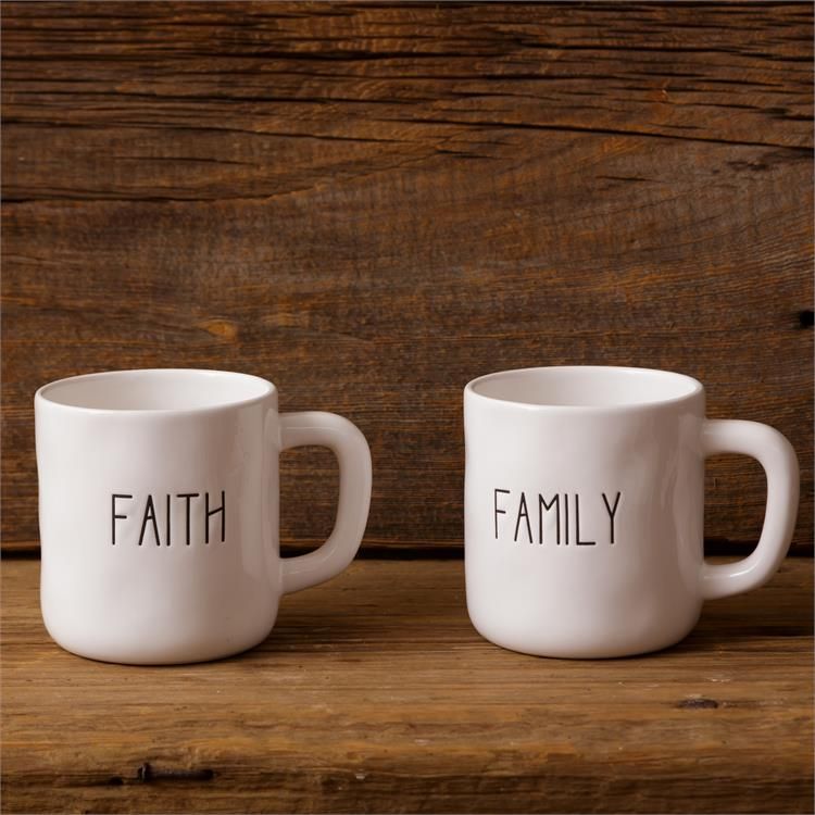 Your Heart's Delight Ceramic Assortment of 2 Mugs - Family, Faith, Dolomite
