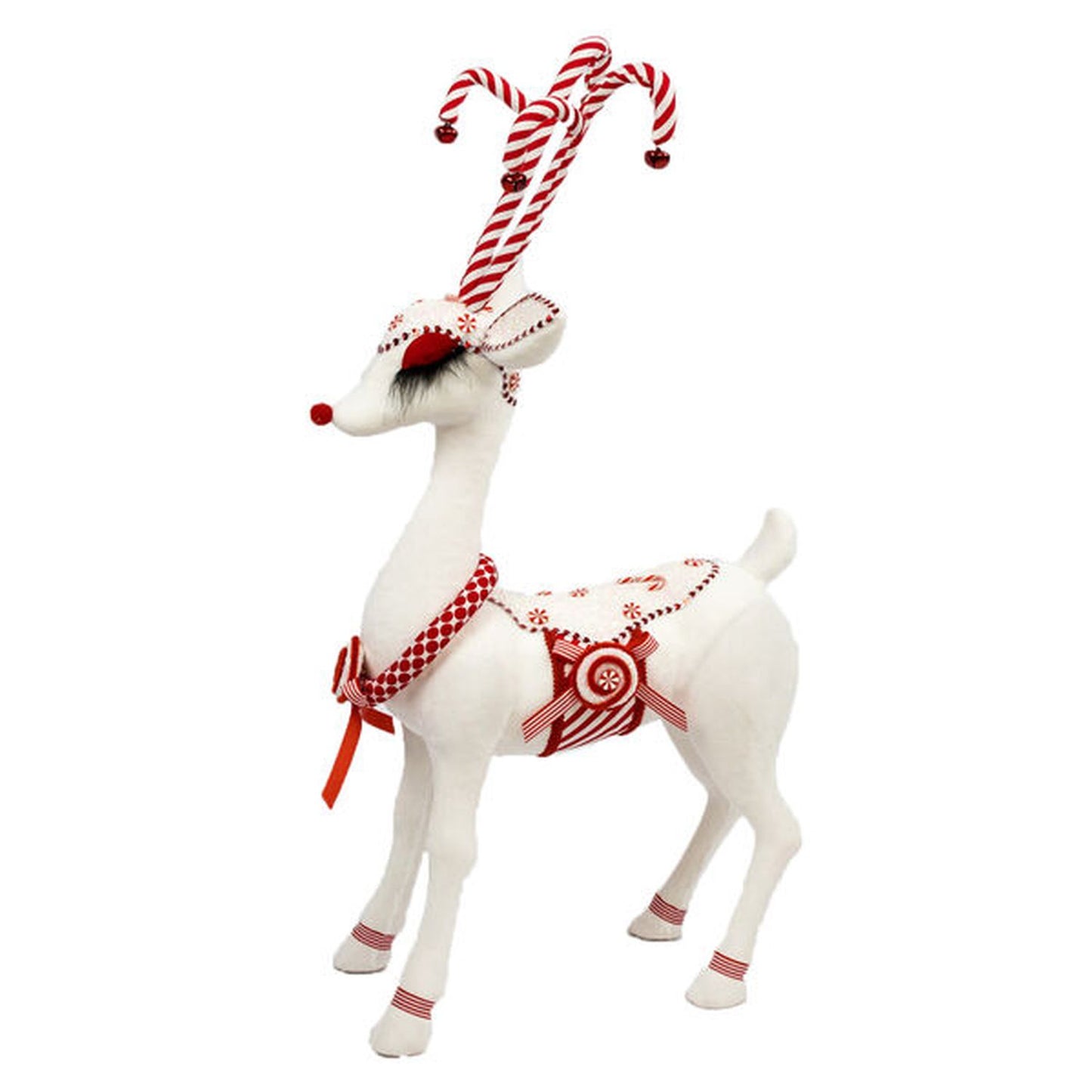 December Diamonds Candy Cane Lace 28" White Candy Reindeer