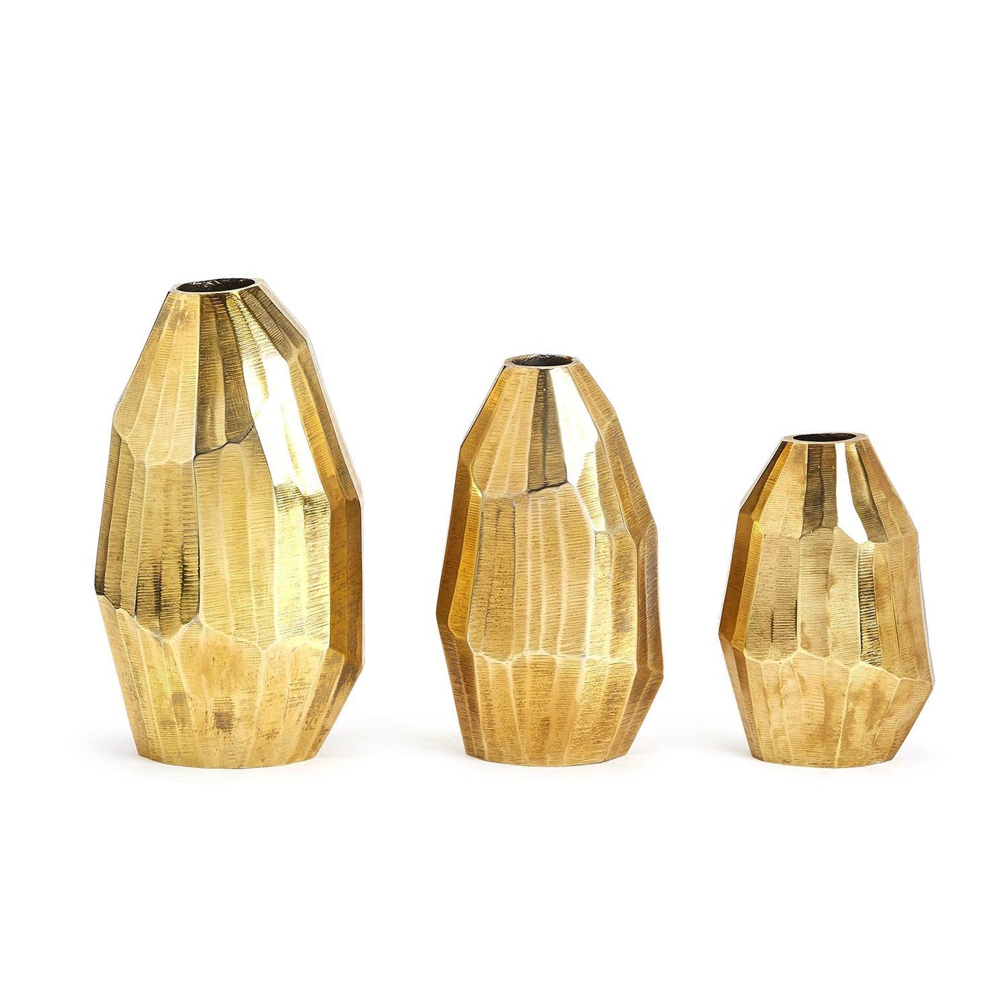 Two's Company Golden Trapezoids Set Of 3 Hand Etched Vases - Recycled Aluminum