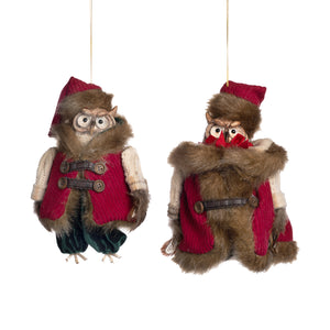 Goodwill Fabric Tartan Owl Couple Ornament Red/Cream 20Cm, Set Of 2, Assortment